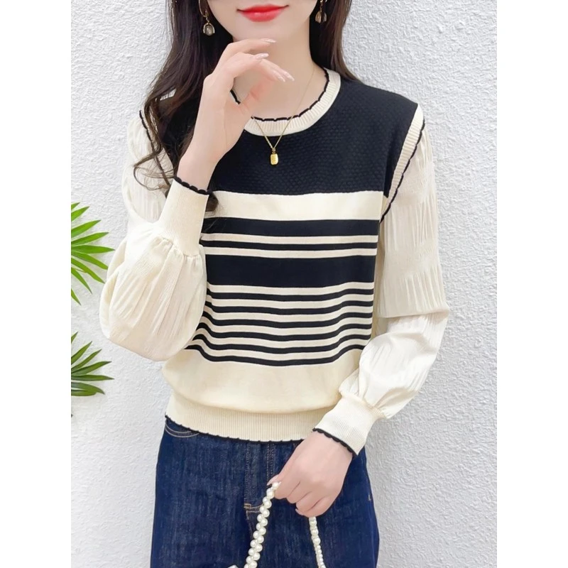秋季穿搭长袖针织衫2025早秋新款时尚洋气减龄条纹上衣高端打底衫