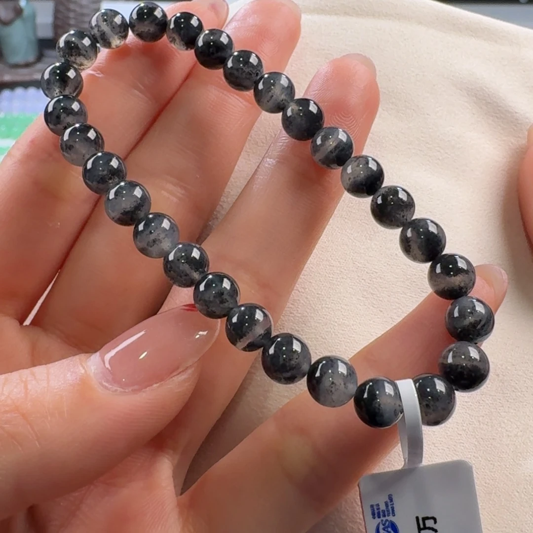 翡翠手链未镶嵌水墨画乌鸡单圈6.4mm