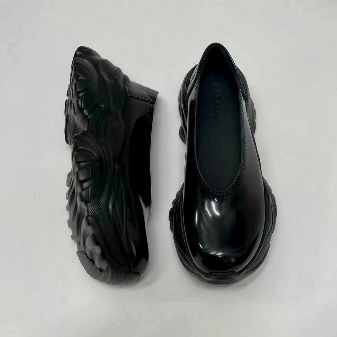 ESKEIN2025春欧货小众大码宽脚胖脚牛皮手工时尚奶奶鞋厚底老爹鞋