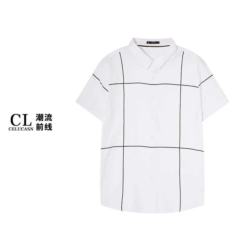 P7JI3729#夏季运动时尚衬衫短袖男韩版格子套装免烫速干衬衫
