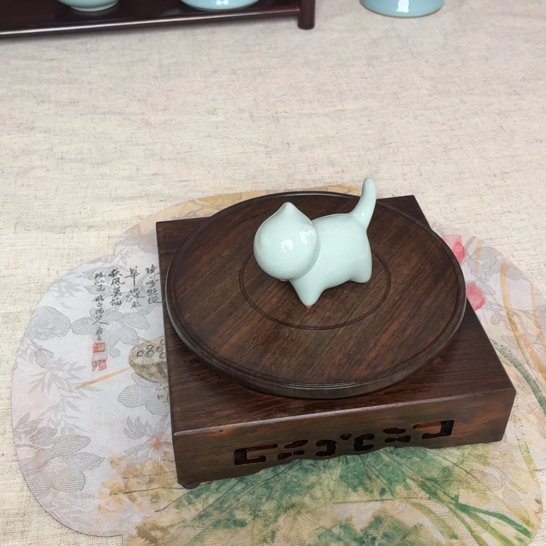 摆件陶玉珠白小猫咪