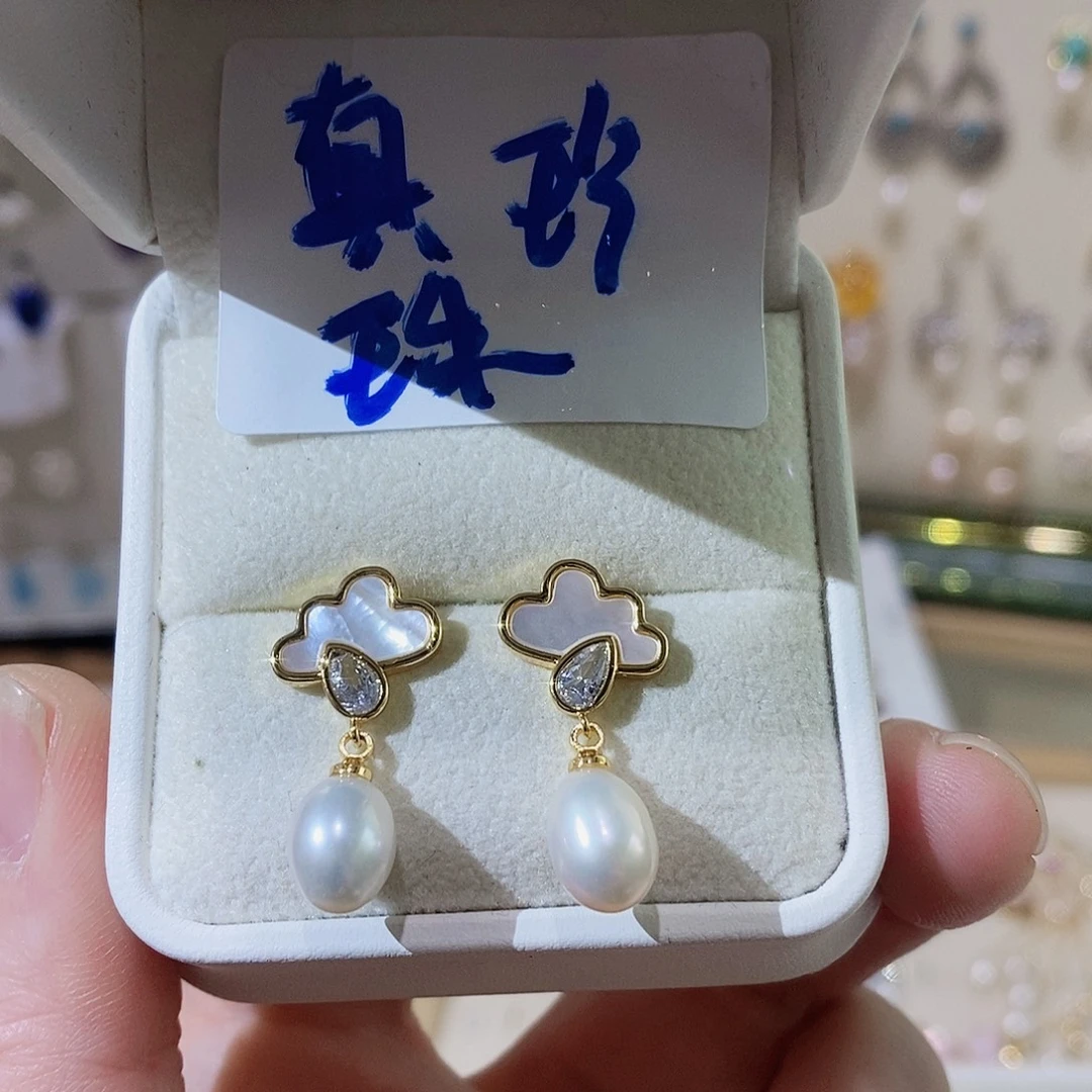 淡水珍珠耳饰银S925镶嵌