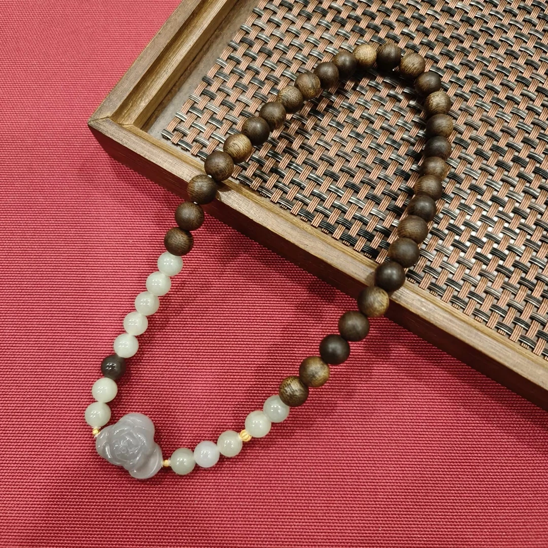 沉香宫皇顺文莱沉香沉水8mm烟紫花牌双圈手串SDCX3634