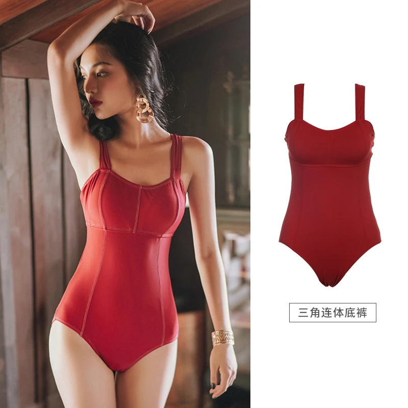 显瘦遮肉夏季新款温泉度假沙滩女士连体泳衣