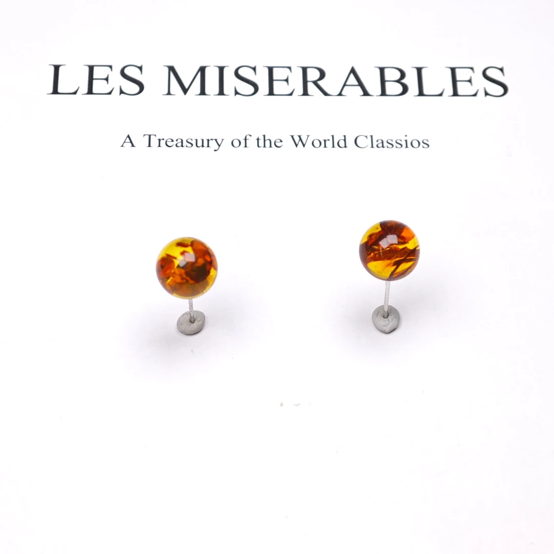 晶匠花珀耳钉9mm+ 多样性发一 编号JP56325简约