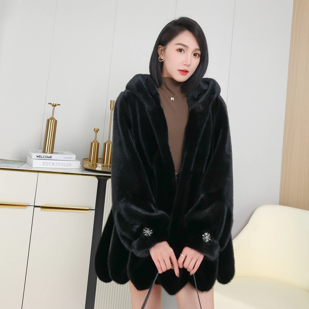 女士高级定制款经典大衣皮草外套-23678