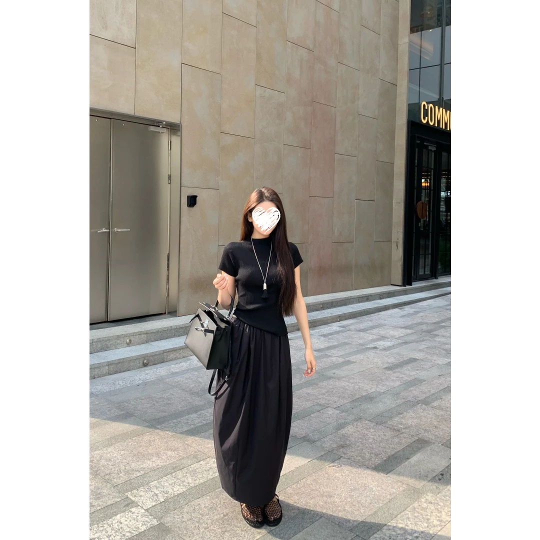 针织短袖+休闲长裙两件套套装    80089