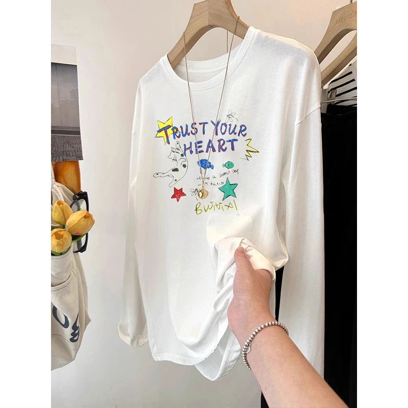 2025新款韩版防晒罩衫长袖t恤女大码200斤胖mm圆领小众雪花棉