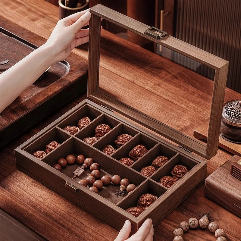 核桃文玩收纳盒子实木手饰手串存放盒专用展示盒2025年新款首饰盒