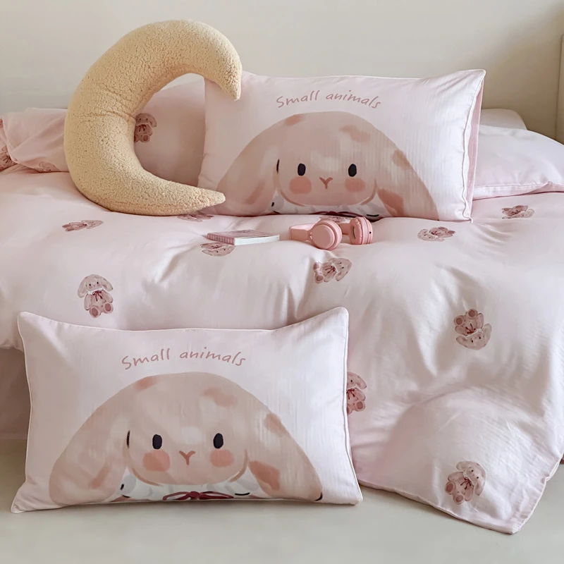 2025新款ins韩风A类双层纱数码印花床单被套可爱床上用品四件套