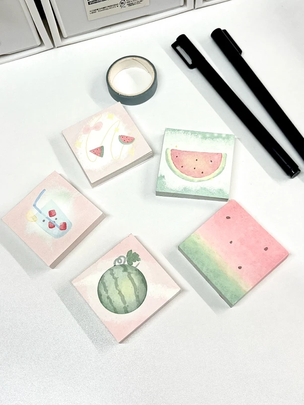 闪亮西瓜便签本便利贴无粘性ins风小清新水彩夏日水果手帐素材