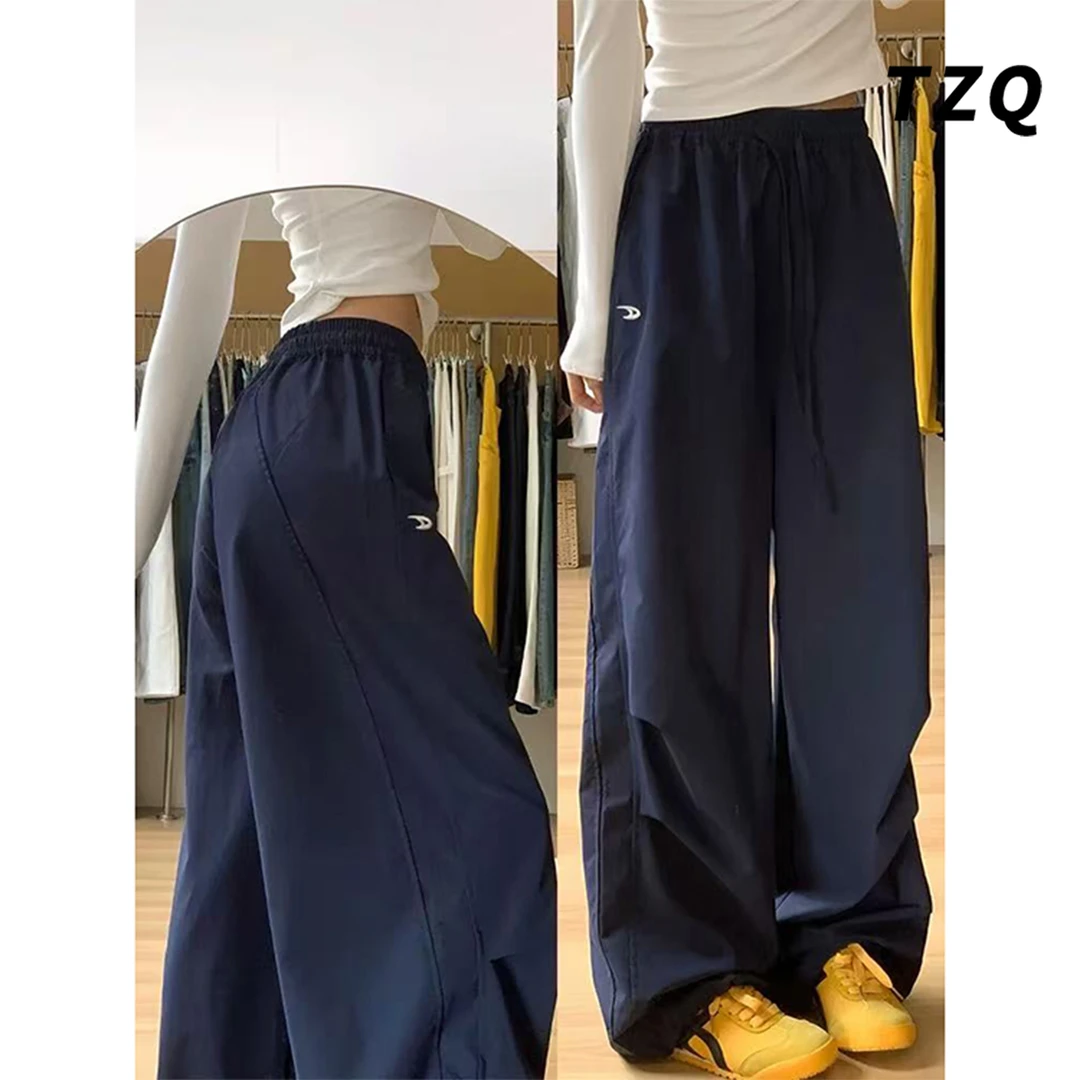 藏青色休闲裤女夏季2025新款宽松休闲速干小个子阔腿裤TZQ2550832