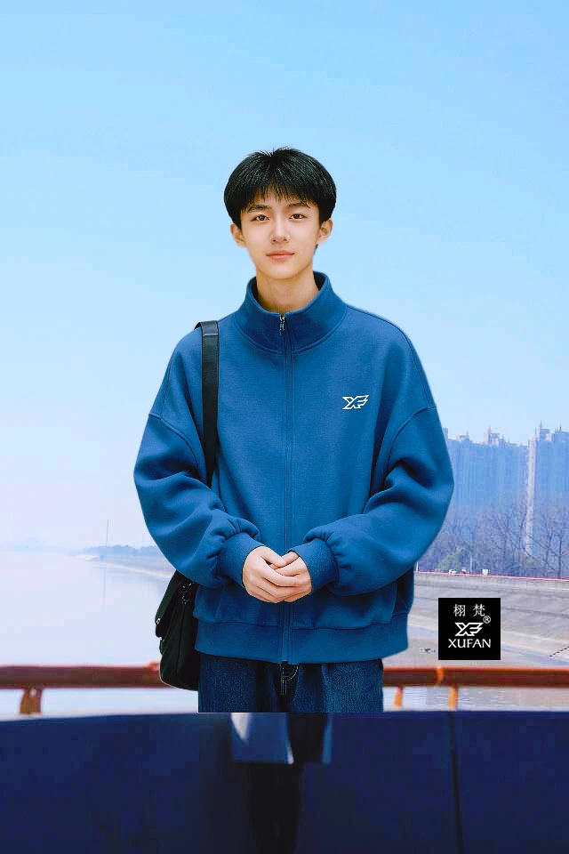 开衫立领长袖简约翻领运动常规款卫衣秋季拉链雾霾蓝男士春秋上衣