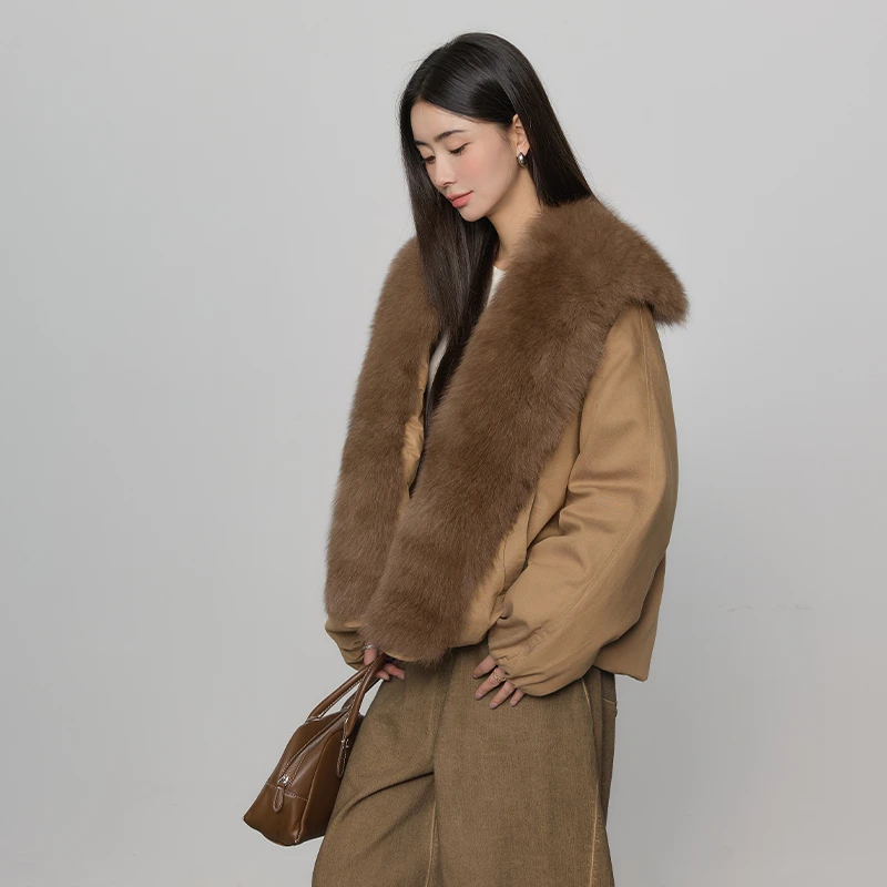 柏林雪夜 进口狐狸毛皮草毛领派克服女中长款90白鹅绒羽绒服25185