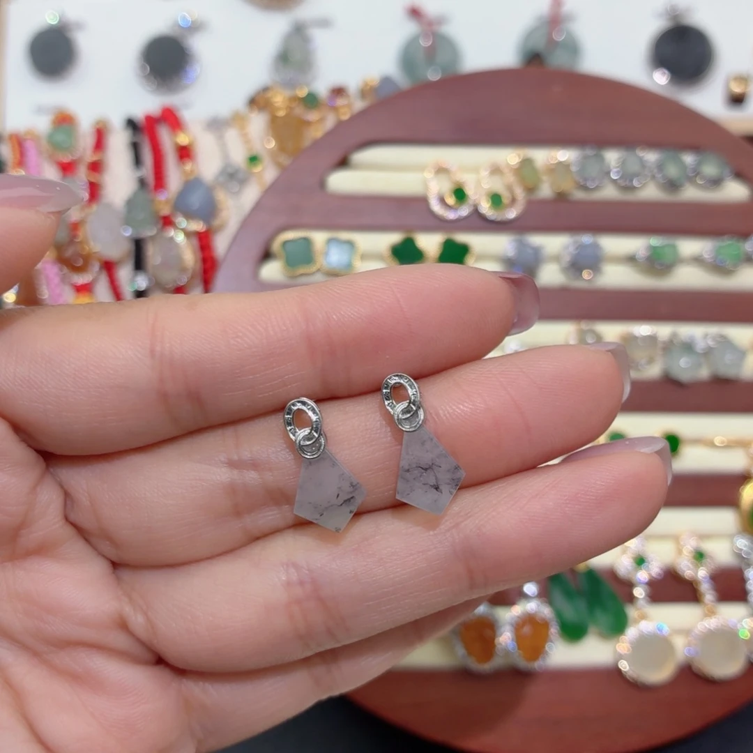 翡翠银S925镶嵌颈饰耳钉