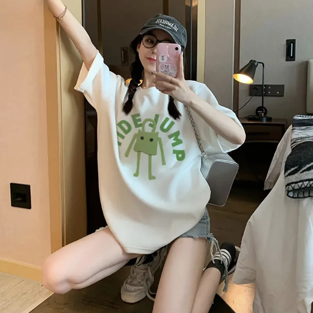 独特别致白色正肩女t恤夏季纯棉奶系穿搭夏天美式高级感