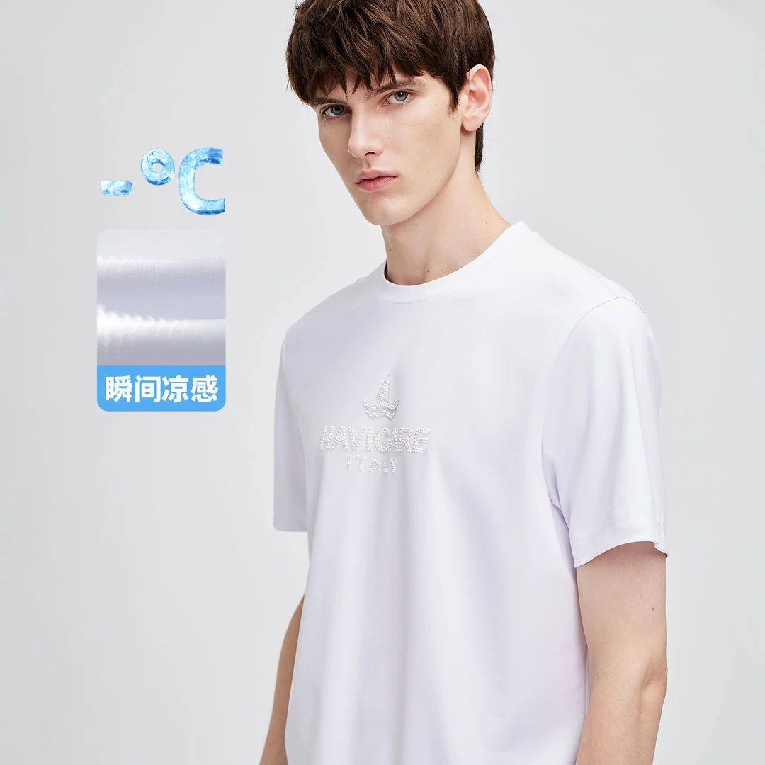 [凉感透气]navigare意大利小帆船轻奢字母短袖T恤男休闲圆领上衣