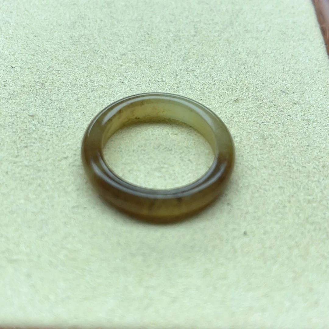 和田玉戒指未镶嵌6深糖圆切14码