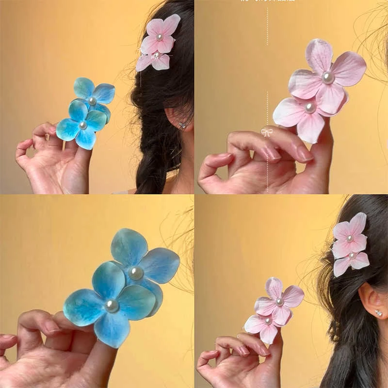 薄荷曼波蝴蝶兰花朵发夹女海边拍照度假风侧边鸭嘴夹超仙发饰发卡