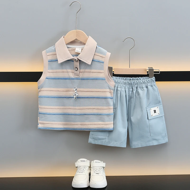 男童套装夏装2025新款儿童夏季男孩薄款POLO衫宝宝无袖背心两件套