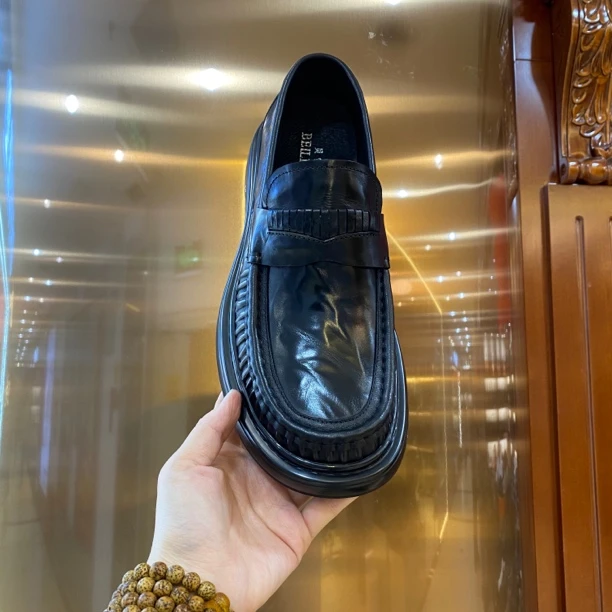 0827-1春夏新款男款商务休闲豆豆乐福鞋厚底低帮黑色时尚英伦风