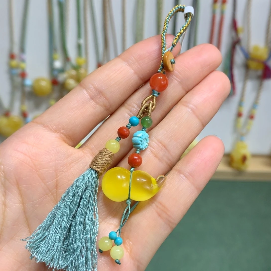 蜜蜡裸石未镶嵌钥匙挂，包包挂