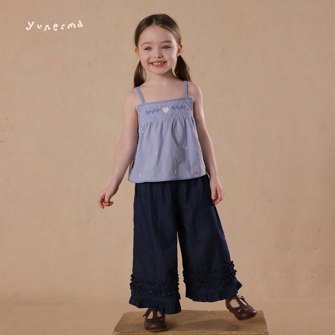 允儿妈女童夏季新款爱心刺绣吊带娃娃衫宝宝纯棉背心儿童洋气上衣