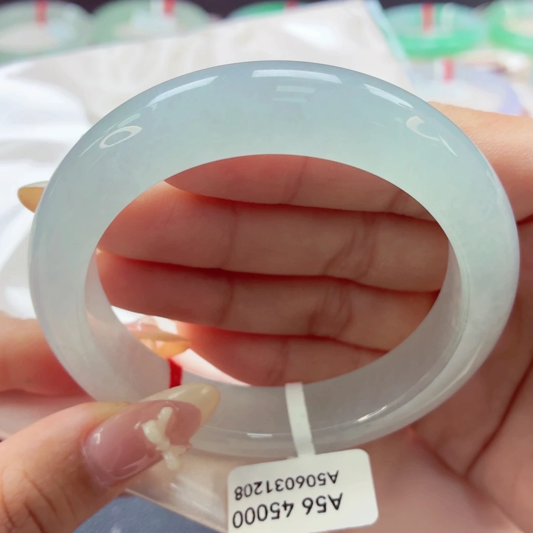 翡翠未镶嵌手镯68冰清玉洁白月光56.6-38