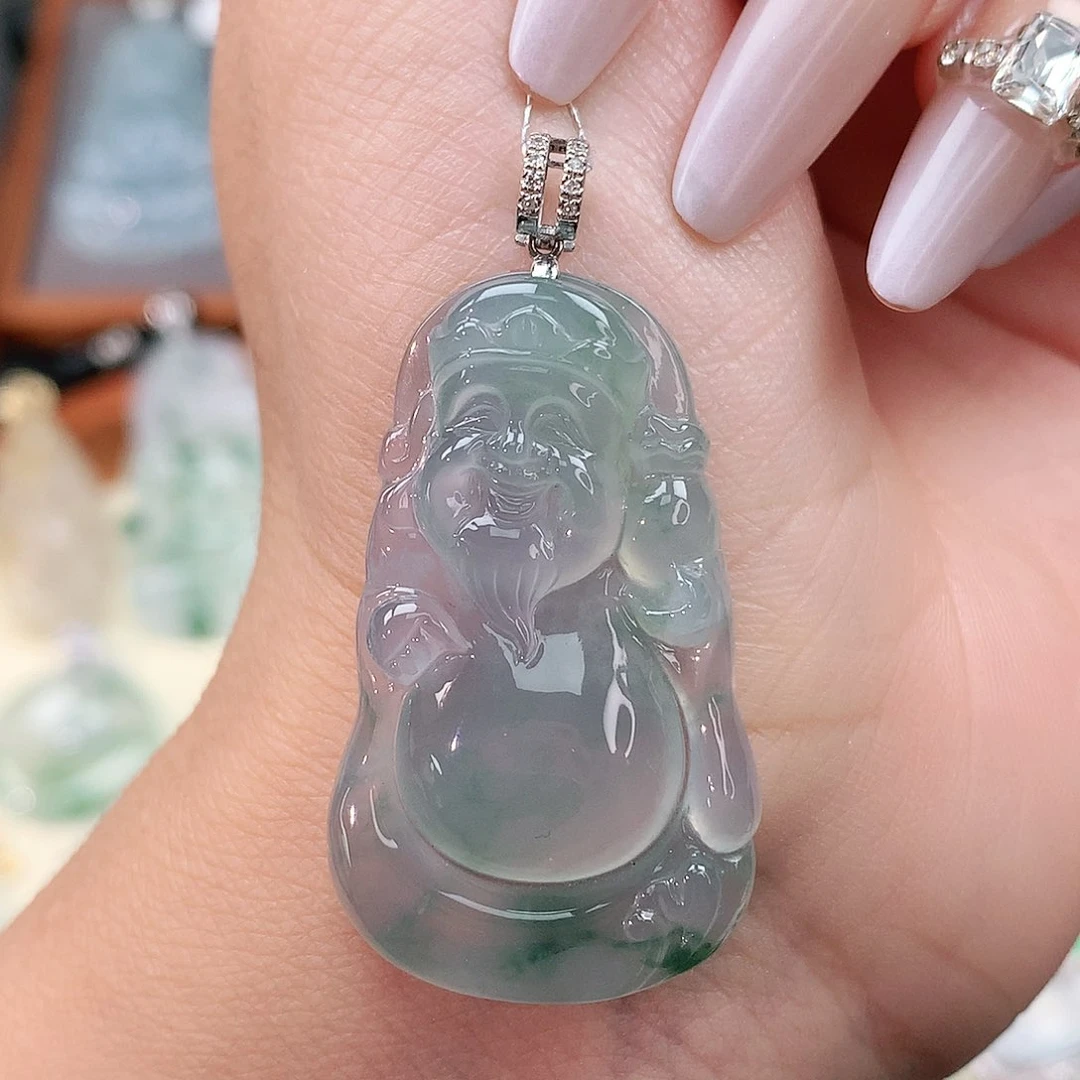 颈饰18K金镶嵌翡翠财神爷