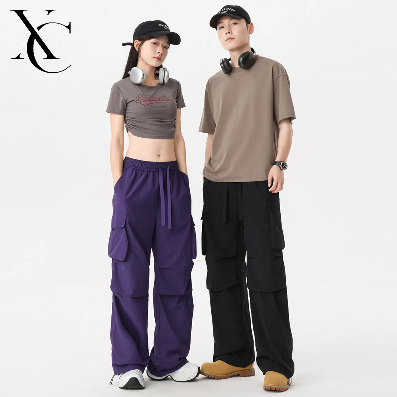 XC--美式高街工装阔腿裤情侣款夏季薄款宽松设计感直筒速干休闲裤