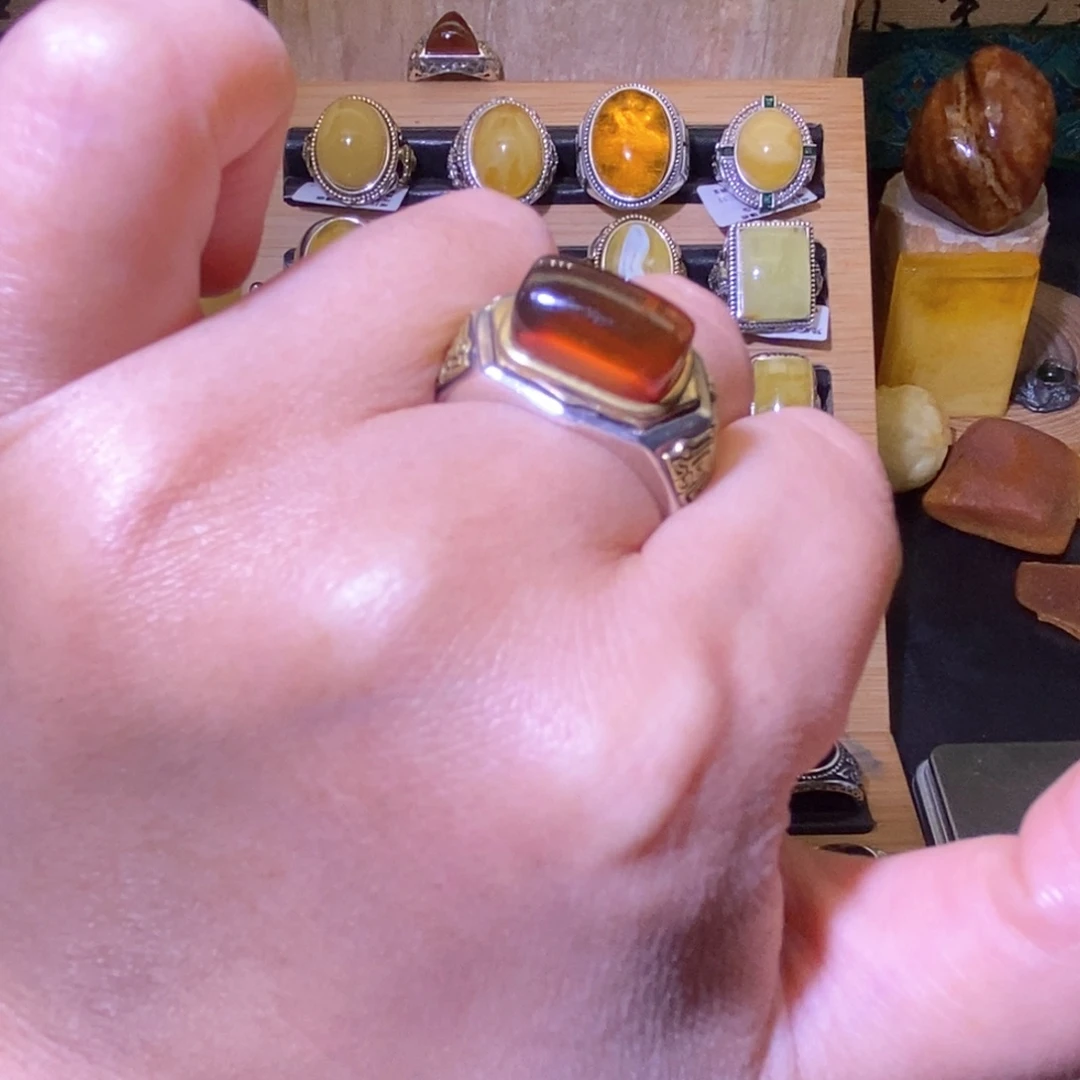 血珀戒指银S925镶嵌芯*