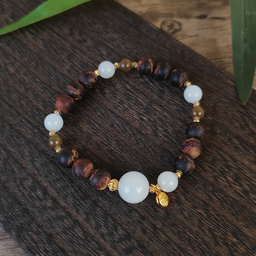 黄金甲和田玉单圈手串