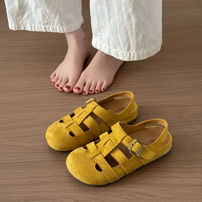 厚底4公分罗马包头鞋2025春季新款镂空仙女风时尚韩版百搭洞洞鞋