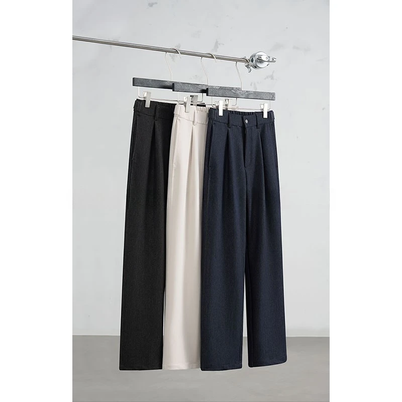 【高垂感醋酸羊毛混纺】25春夏牛仔原色松紧腰宽松男士直筒休闲裤