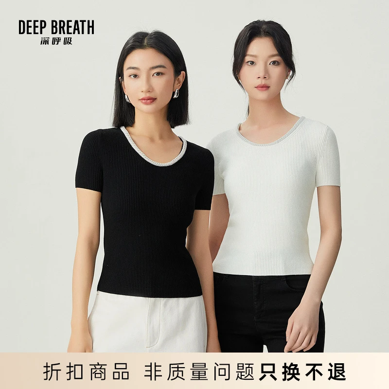 DEEP BREATH深呼吸女装夏季精致U型领链条针织衫上衣A301305