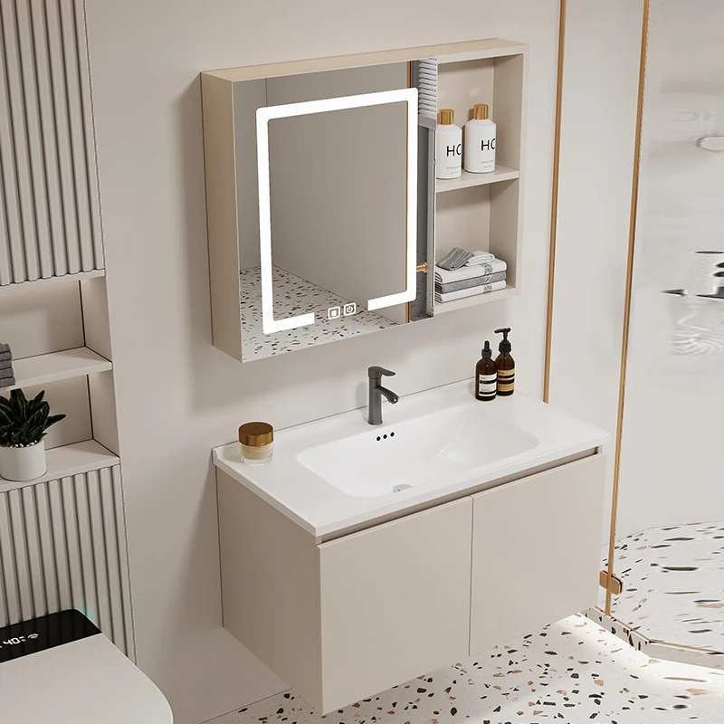 【免费安装-奶油风】太空铝浴室柜组合陶瓷一体洗漱台组合套洗手盆