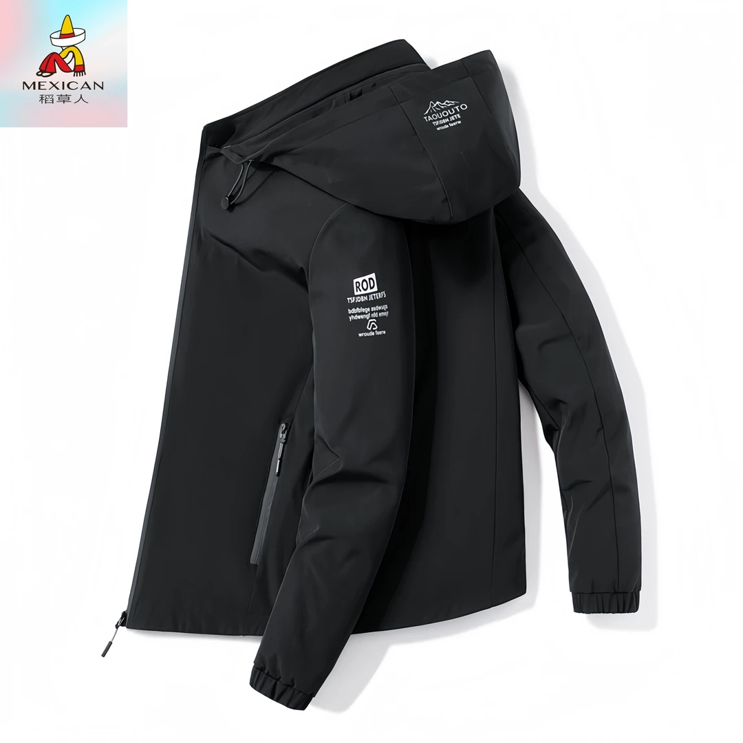 Mexican/稻草人春秋冬休闲时尚修身夹克男士简约可脱卸帽防风上衣