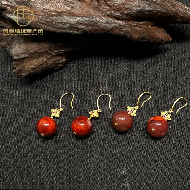 XHNH134南红耳坠S925银镶12mm+多样性发其一