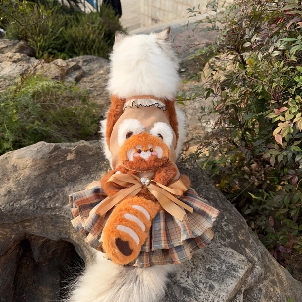 萌宠可爱小熊猫加绒吊带裙情侣装 小熊泡沫宠物服饰原创