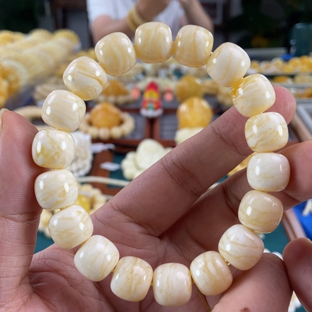 琥珀未镶嵌珠宝奇石13虎皮纹同料老型手串24.5