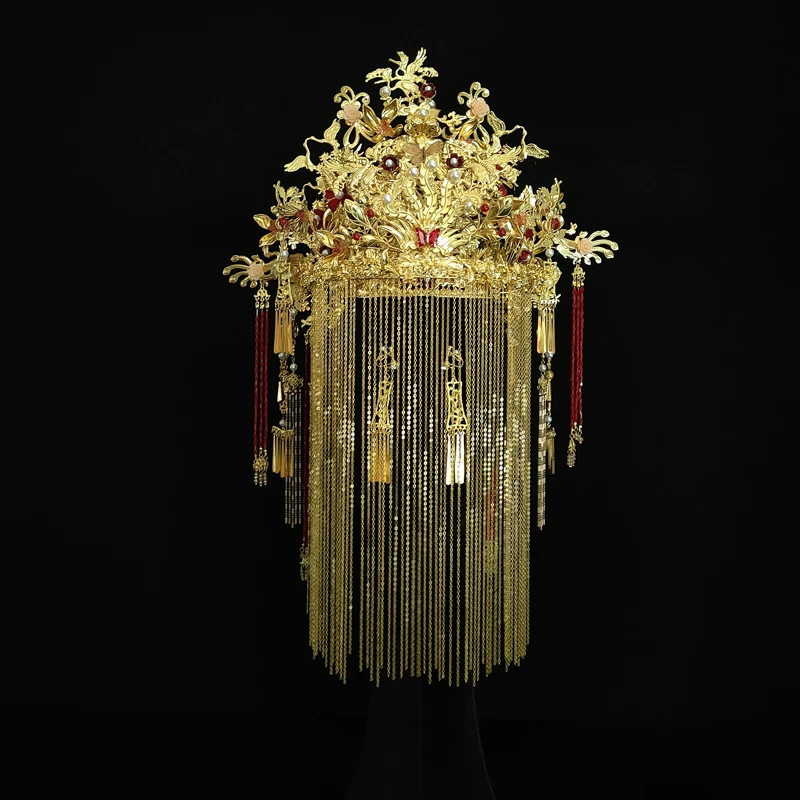 予禧-15276新娘头饰中式黄色古风汉唐汉服秀禾服龙凤褂流苏发饰品