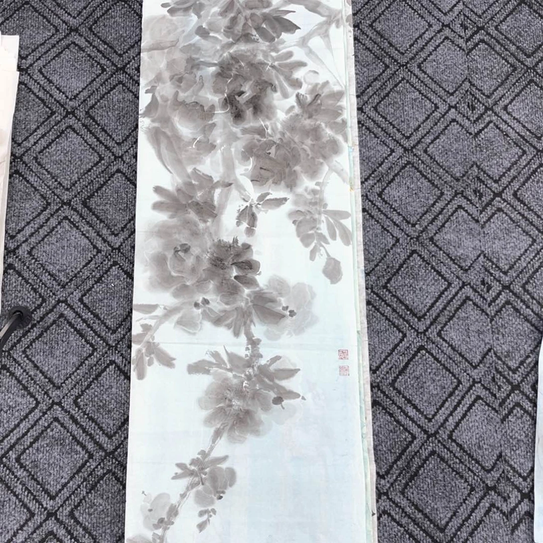 国画吴红老师四尺对开花鸟作品旭