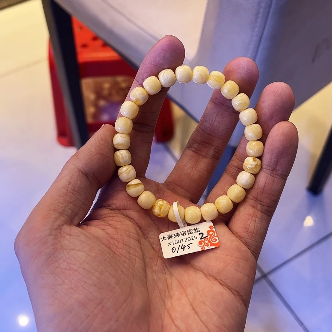 蜜蜡未镶嵌手链浓蜡白花8mm