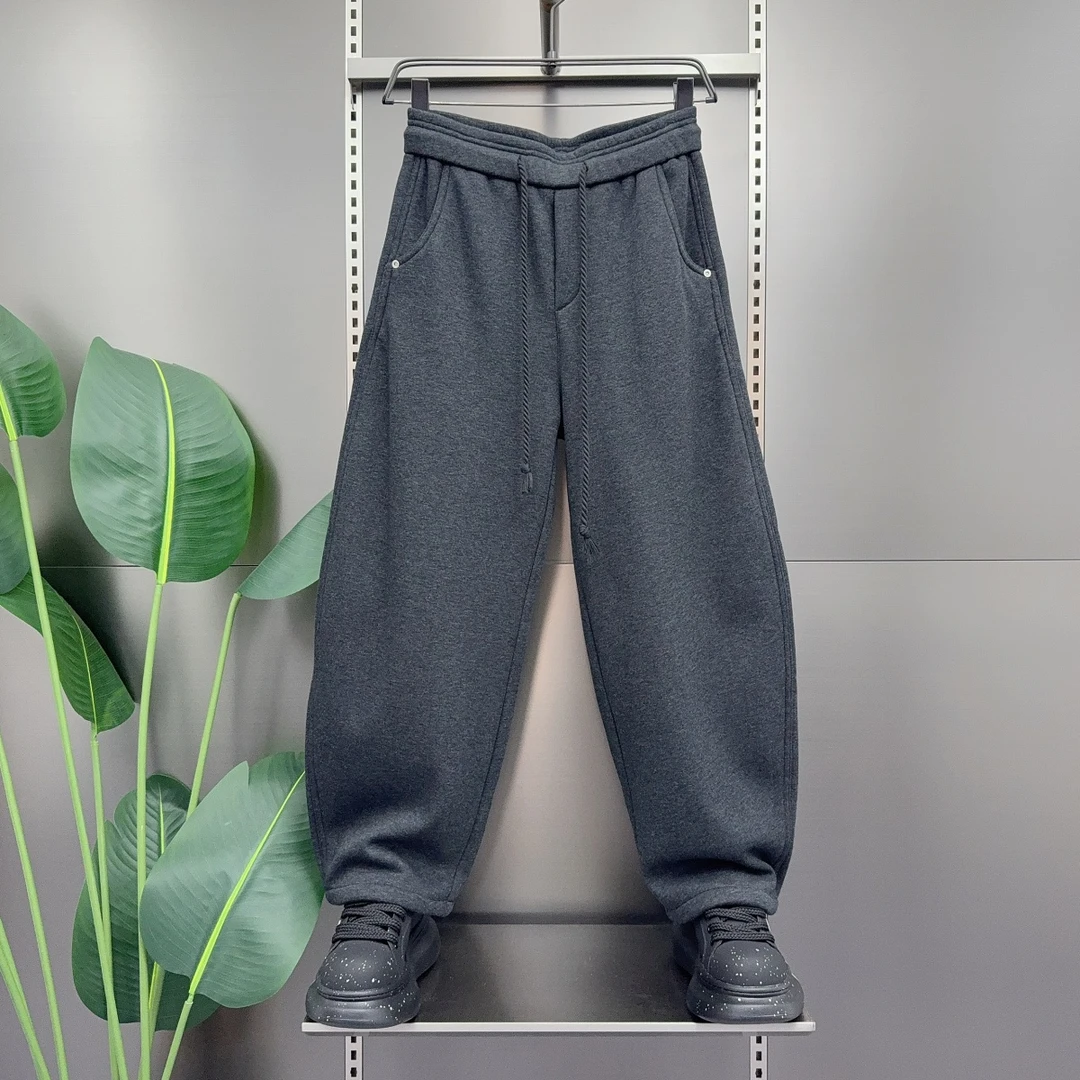 秋冬加绒加厚休闲裤男士宽松时尚百搭直筒裤韩版潮牌抽绳运动卫裤