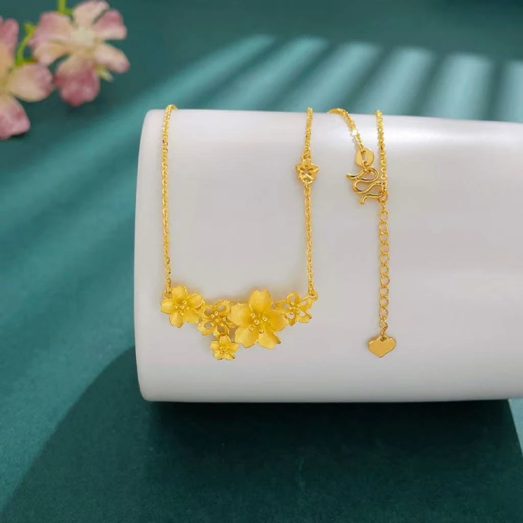 足金5G实心花颜悦色三生繁花浪漫花卉项链