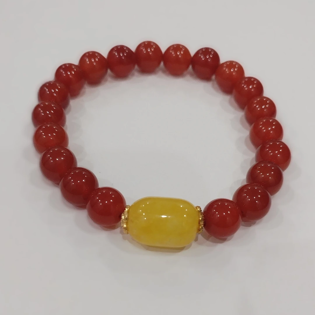 天然卡8南红玛瑙配鸡油黄蜜蜡时尚手链001
