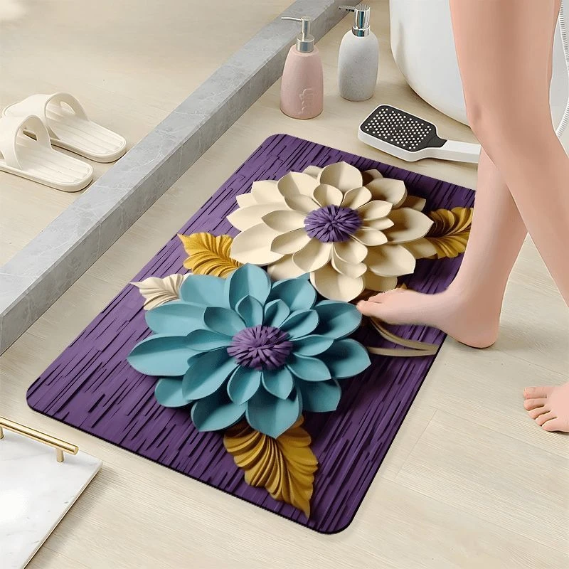 裸眼3D立体花硅藻泥防滑吸水软地垫卫生间入户门地垫脚垫玄关家用