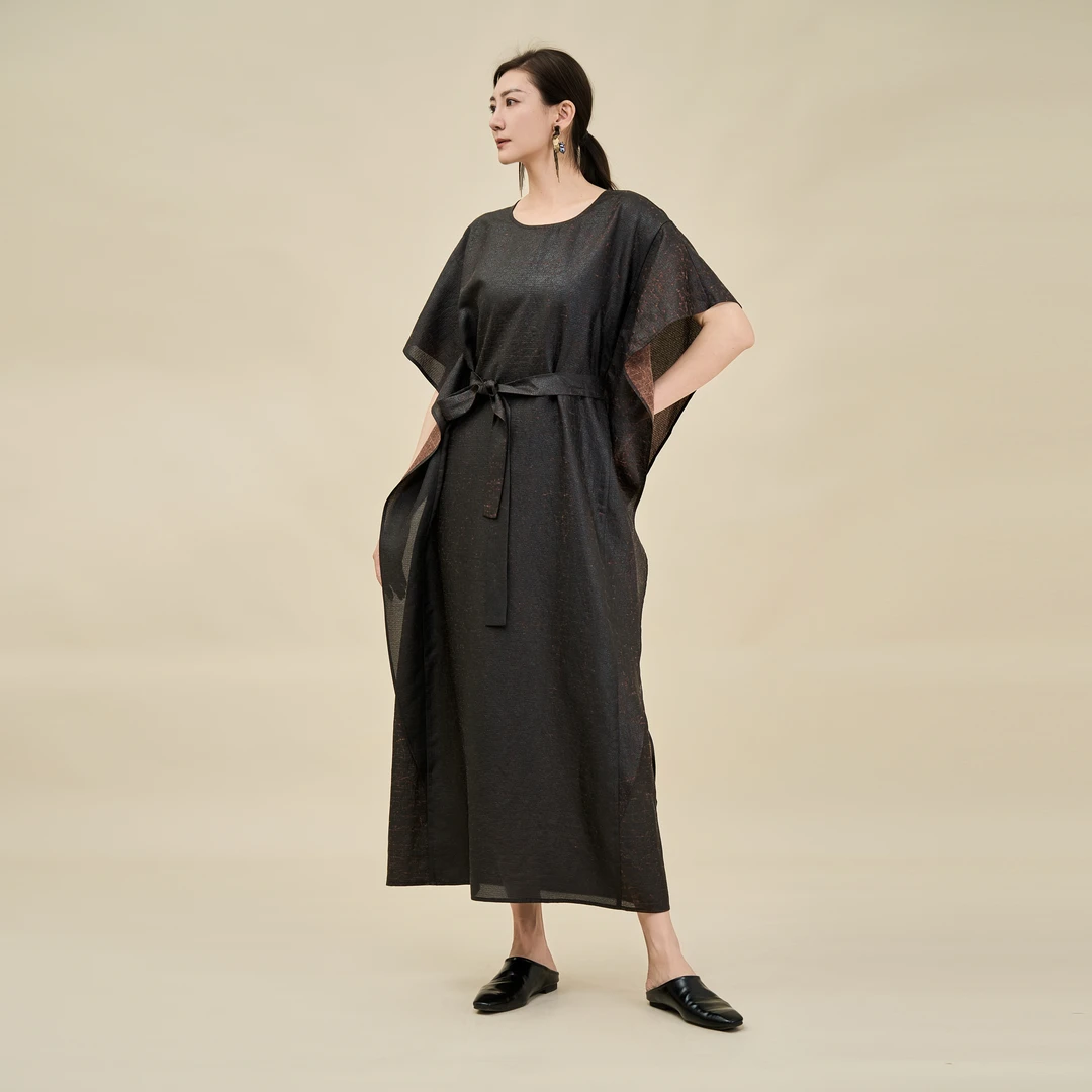 【栖香锦】莨纱龟 新中式 束带 连衣裙