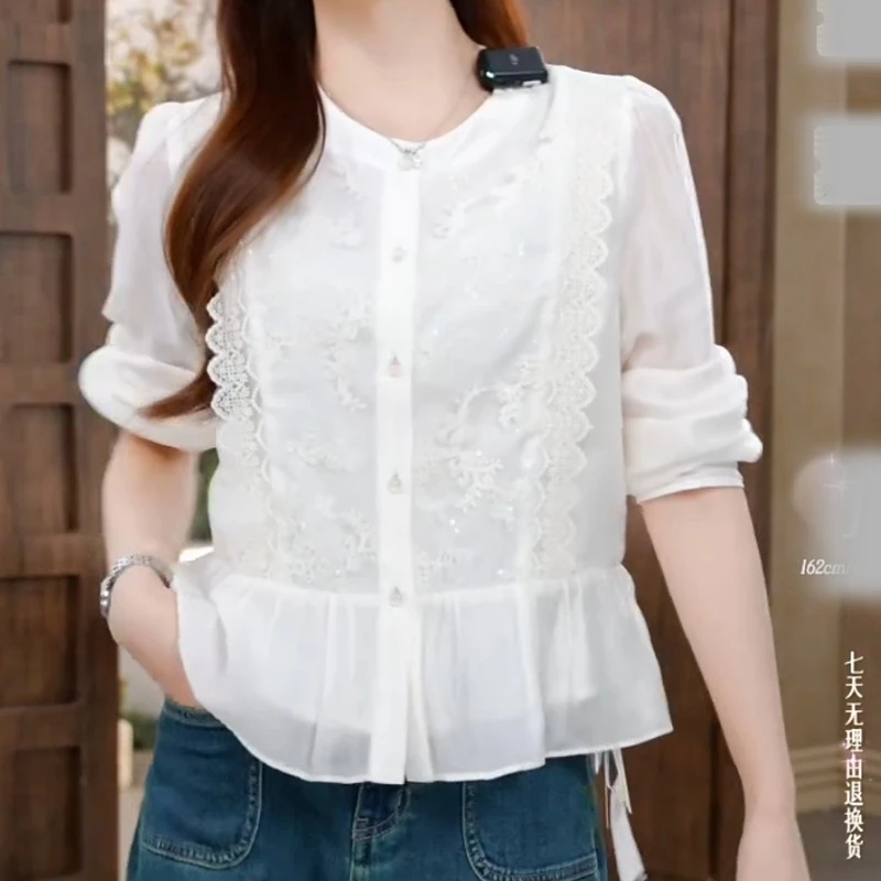 秋季新款圆领法式设计亮片衬衫LK2506133