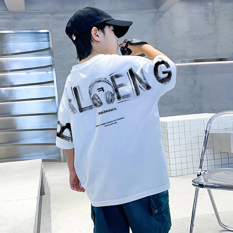 夏季宽松男孩半袖中大童短袖t恤潮流男童韩版帅气上衣儿童薄款潮T